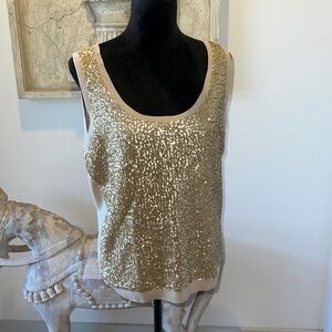 Calvin Klein sleeveless top‎ gold sequin sweater back Sz L